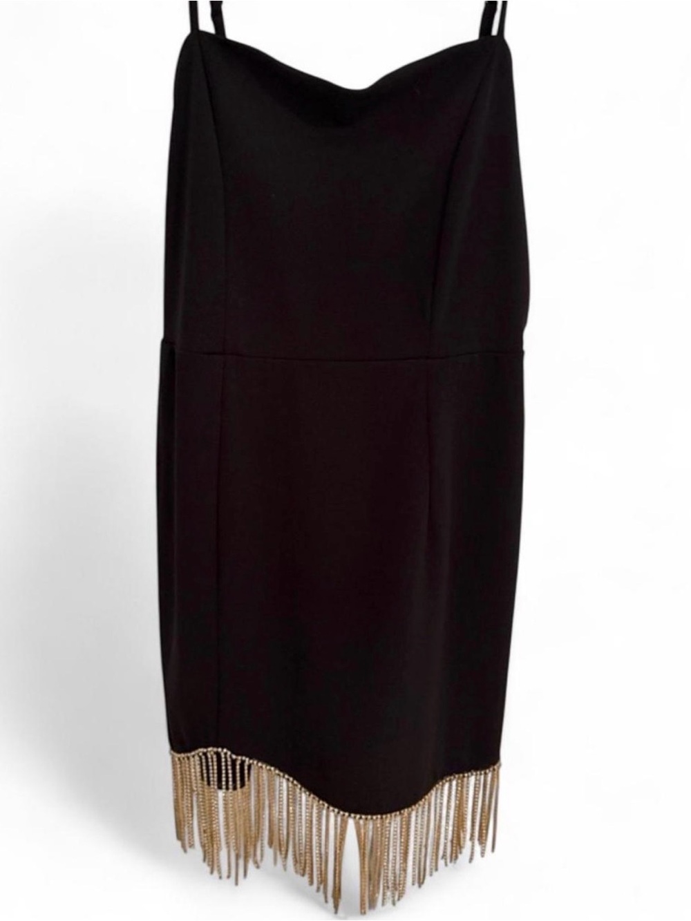 Trixxi Black Mini Dress with Gold Fringe Hem